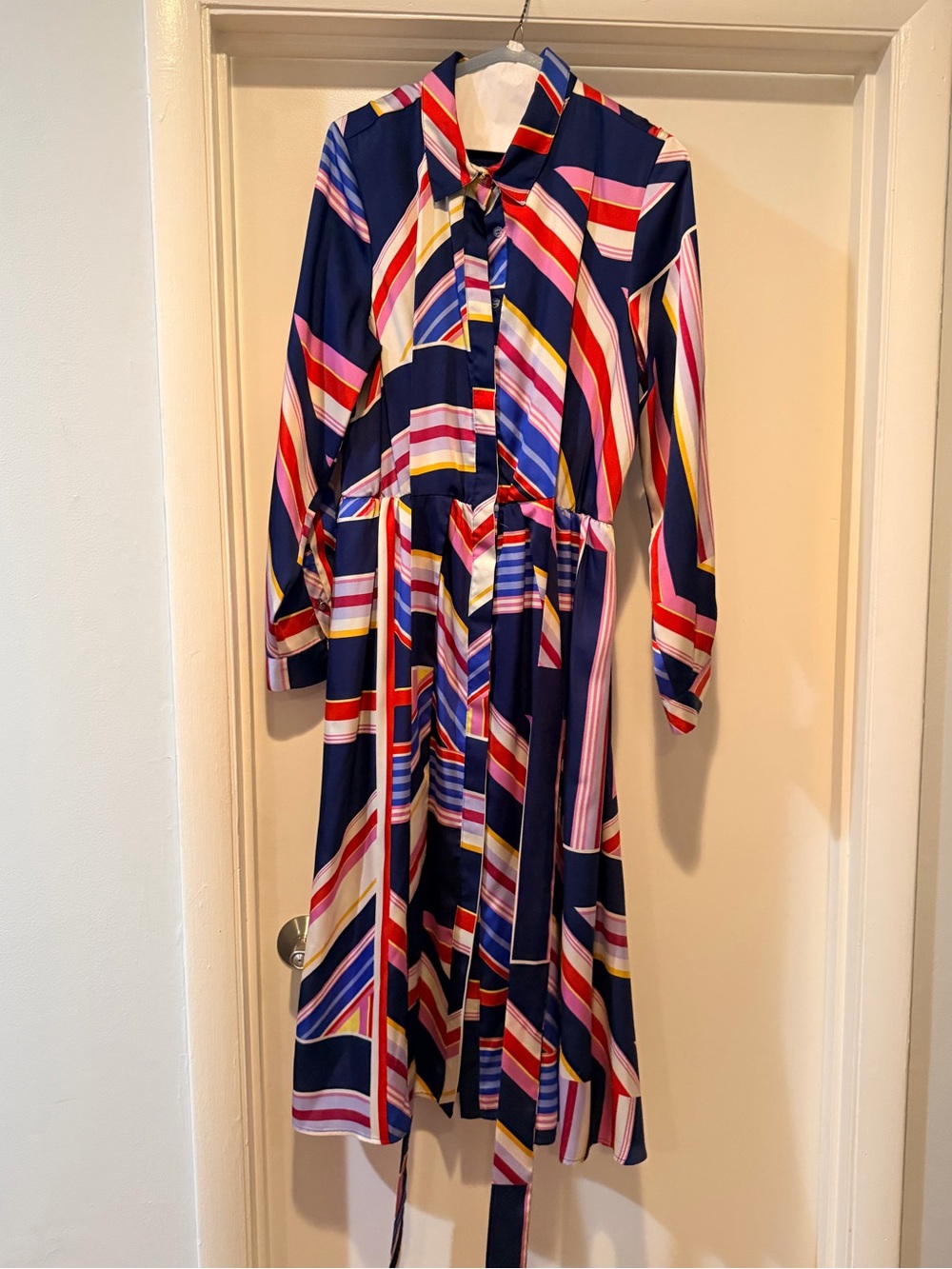 julia jordan Navy Multicolor Striped Tie-Waist Midi Dress